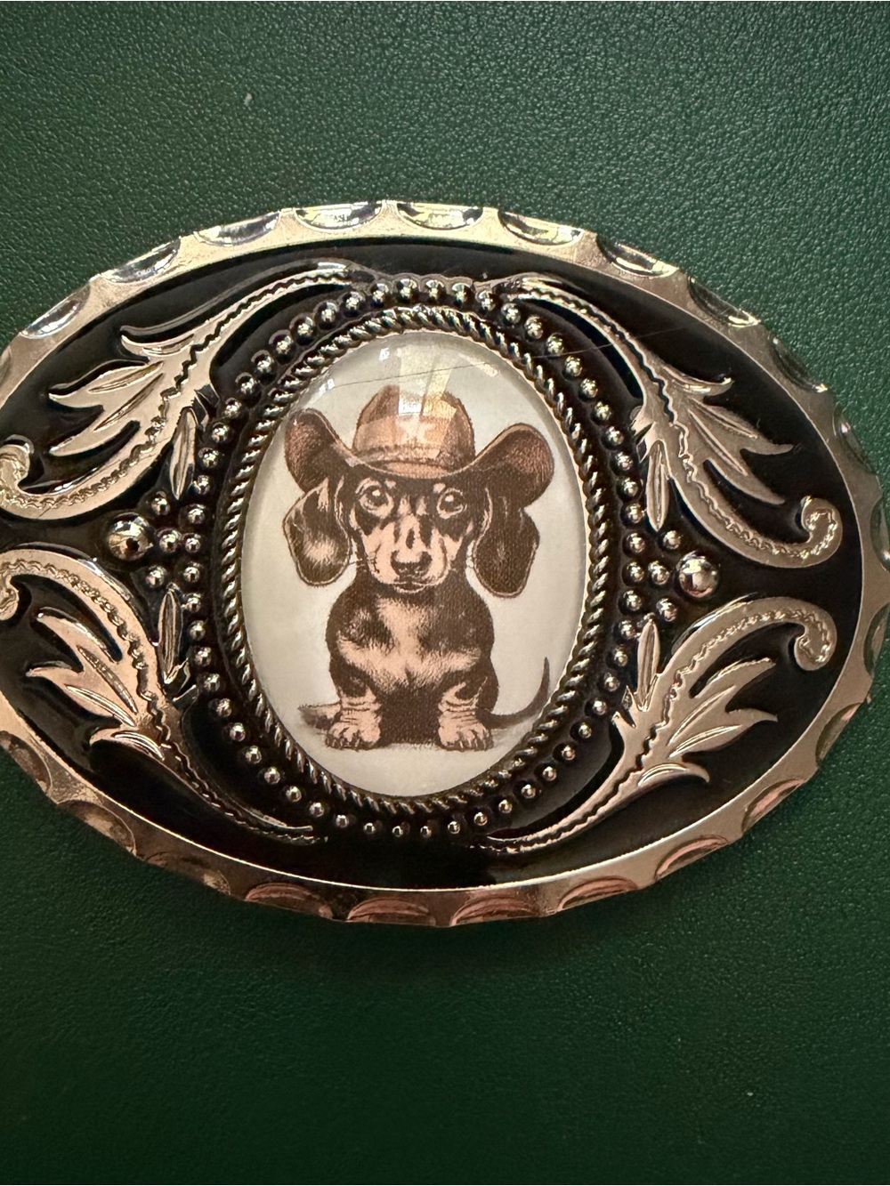 Dachshund Cowboy Western Belt Buckle‎ - Black & Silver